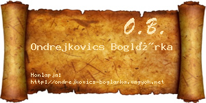 Ondrejkovics Boglárka névjegykártya